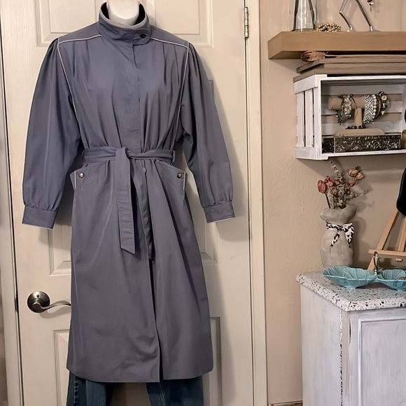 J. Gallery Vintage Purple Gray Lavender Trench Coat Sz Petite 7/8 - Picture 4 of 13